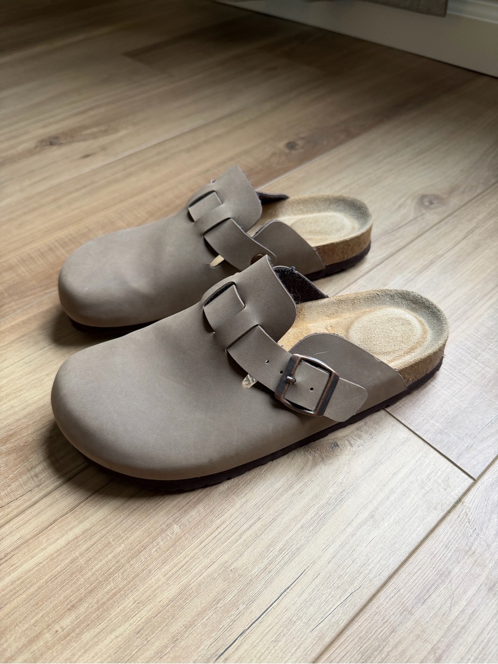 Women's Taupe Buckle Slip-On Clog Mule